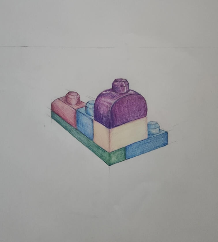 2-point perspective, color pencil